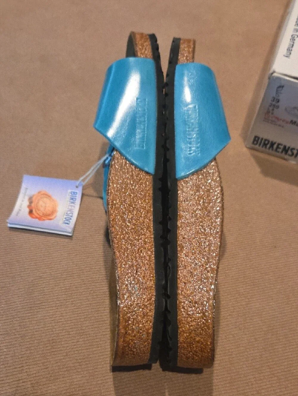 NWT Birkenstock Madrid Teal Turquoise Leather Single Strap Slide Sandals Size 39 - Picture 3 of 8